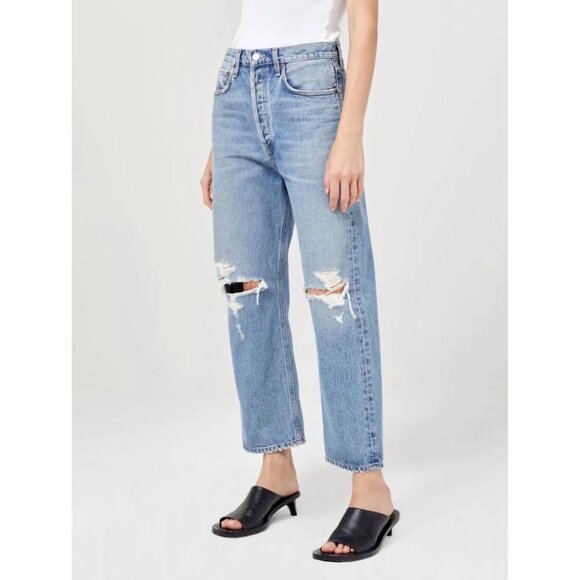 AGOLDE 90's Crop Mid Rise Blue Jeans Suspend Distressed Size 24 - Picture 5 of 11